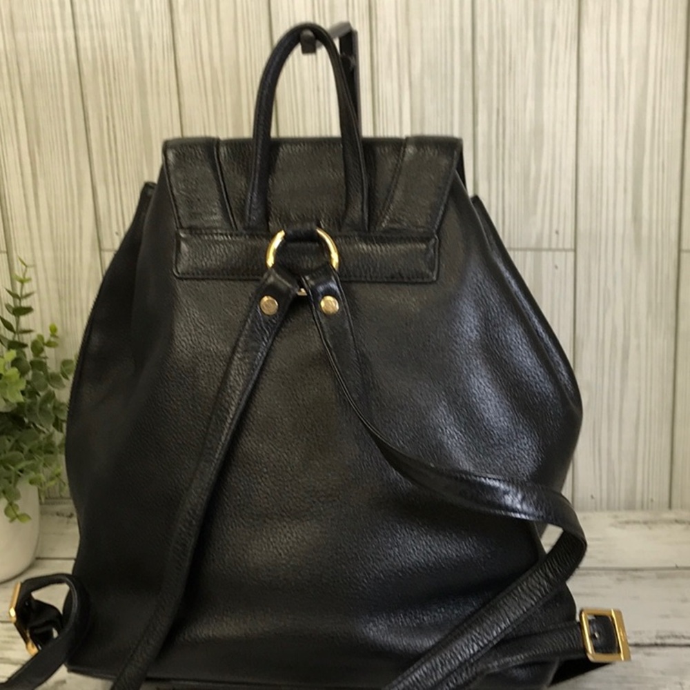 MCM Black Leather Backpack with Gold Accents - Picture 4 of 13